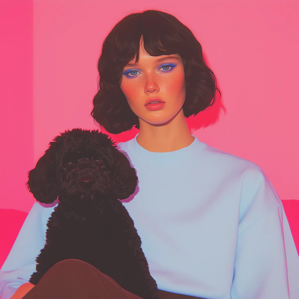 Stylized Woman and Poodle