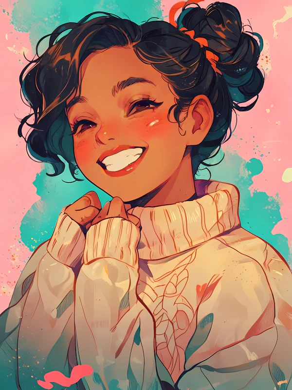 Joyful Woman in Vibrant Sweater