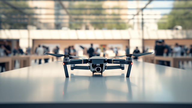 Sleek Black Quadcopter Drone on Display