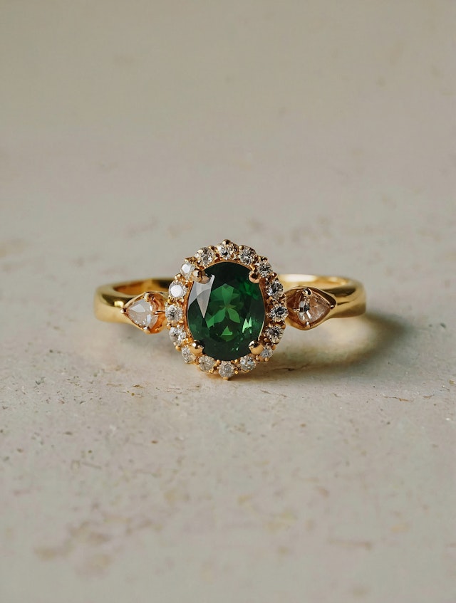 Elegant Gold Ring with Green Gemstone