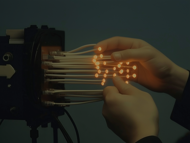 Hands with Glowing Fiber Optic Cables