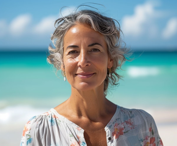 Serene Beach Portrait of a Middle-aged Woman