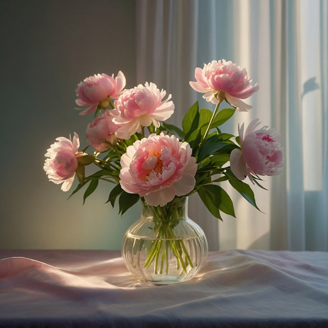 Pink Peonies in Glass Vase