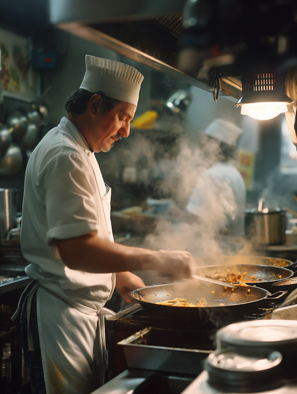 Focused Chef in Professional Kitchen