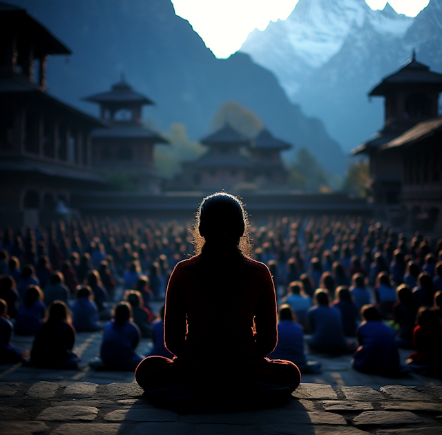 Silhouetted Meditation Gathering at Dusk