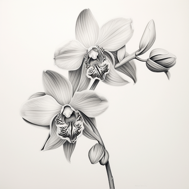 Black and White Orchid Illustration