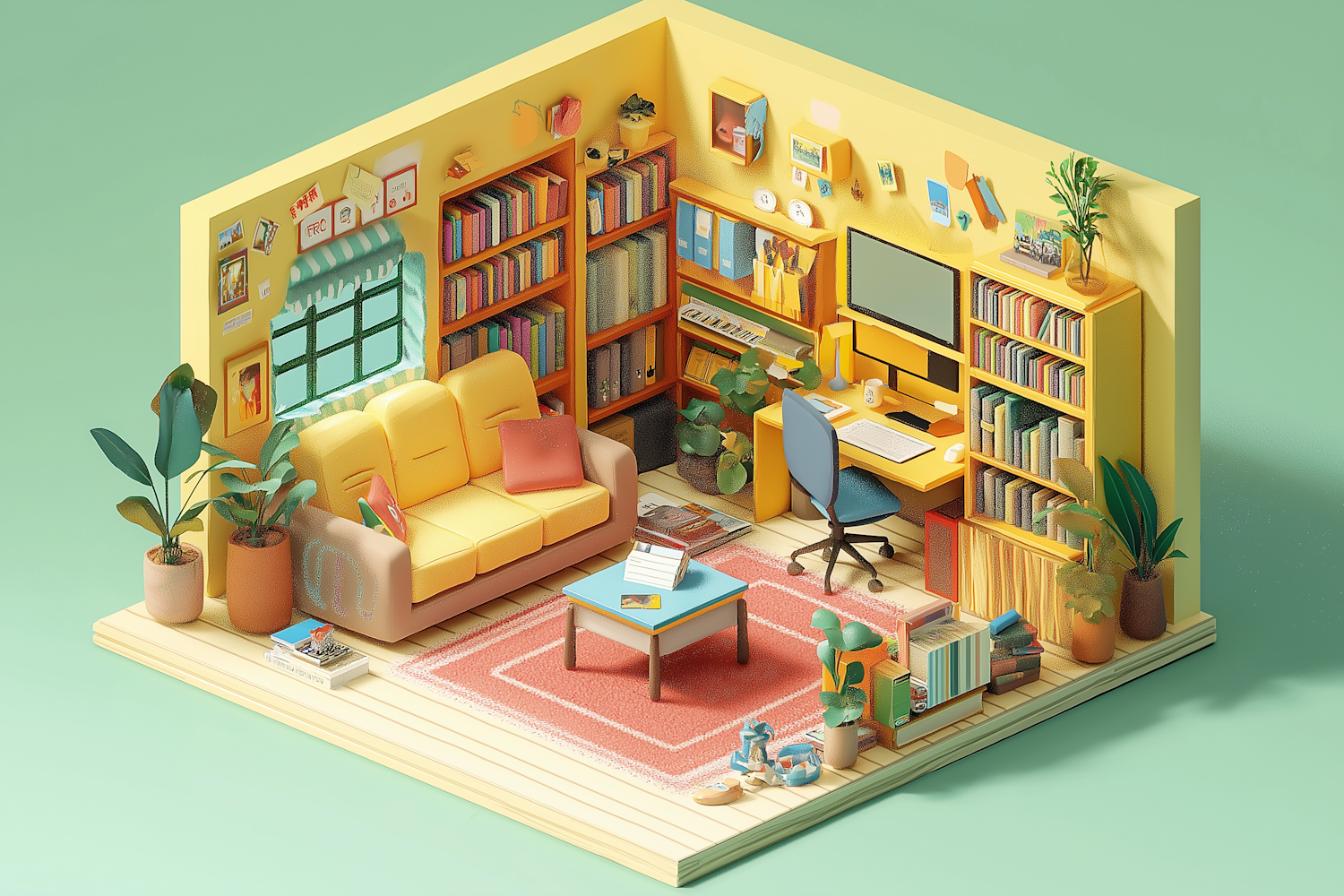 Colorful Home Study 3D Illustration