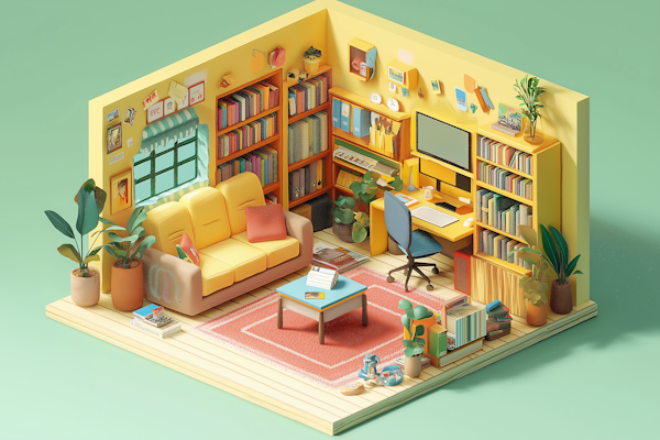 Colorful Home Study 3D Illustration