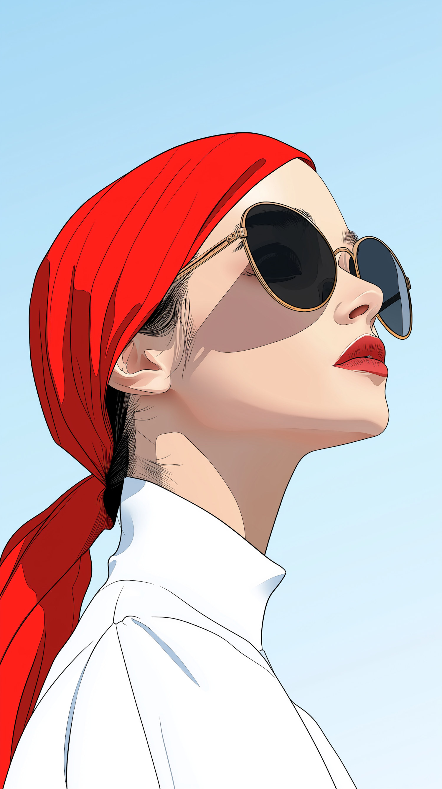 Stylized Portrait with Red Headscarf