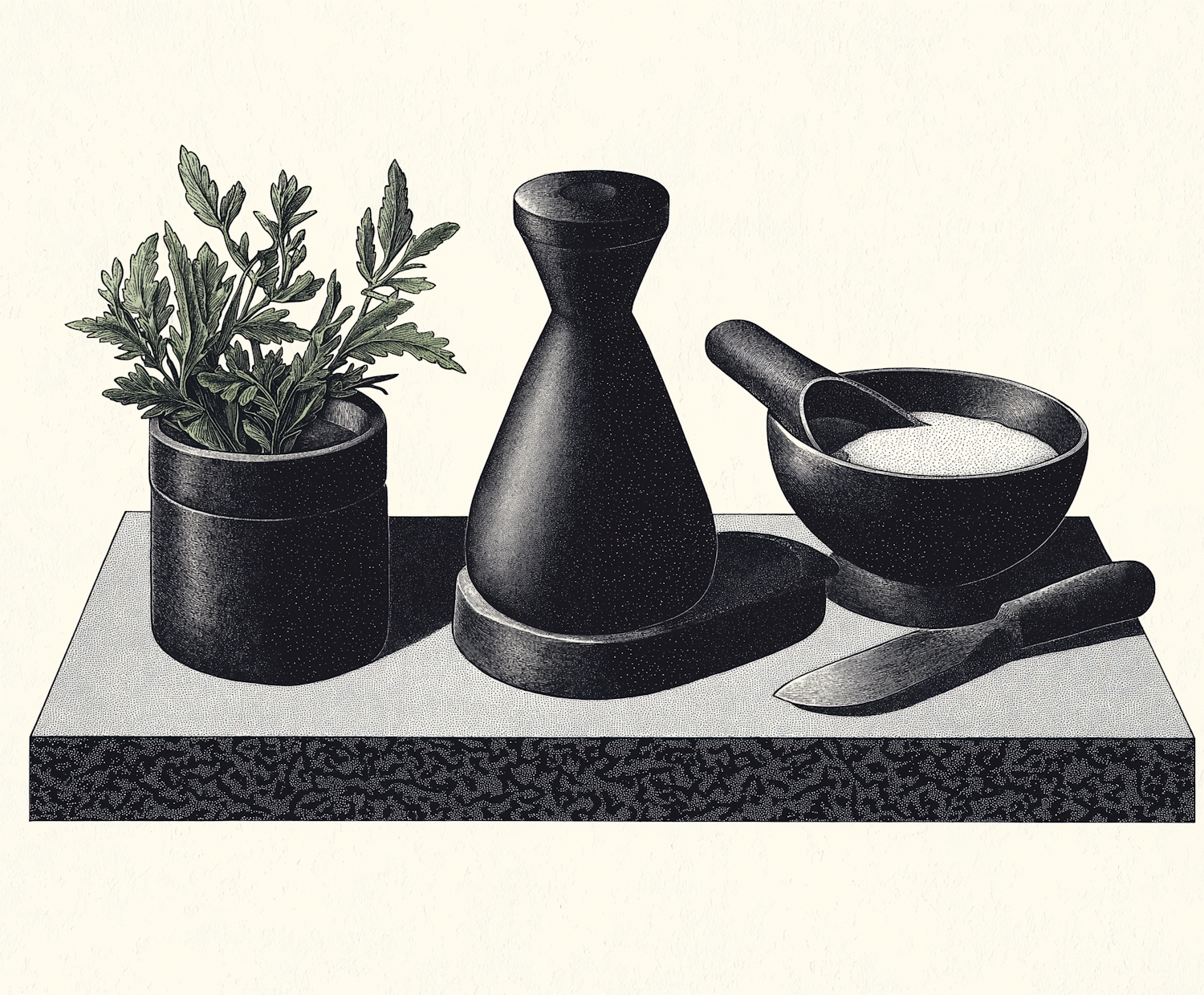 Monochromatic Illustration of Kitchen Utensils