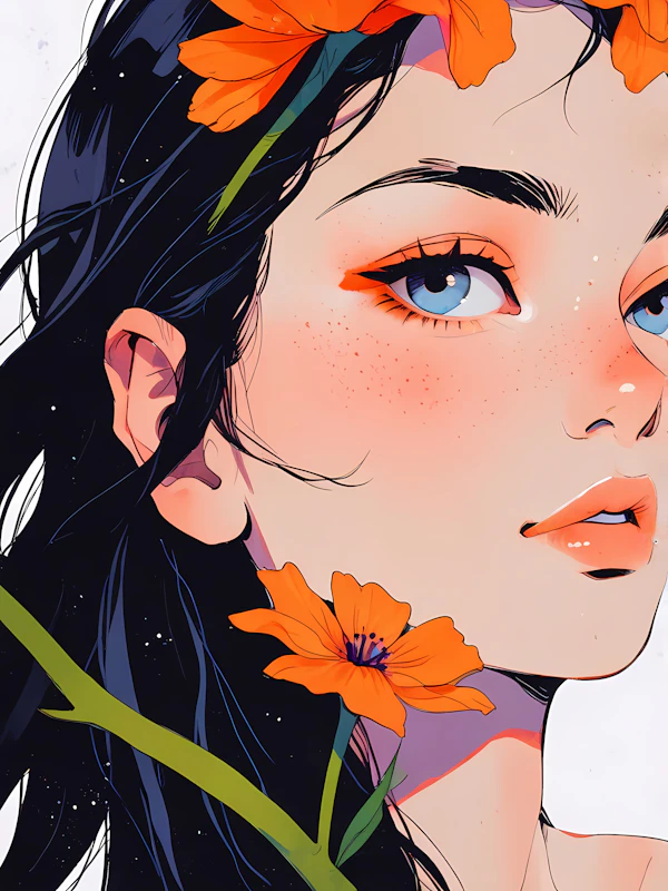 Portrait of a Woman with Orange Flowers