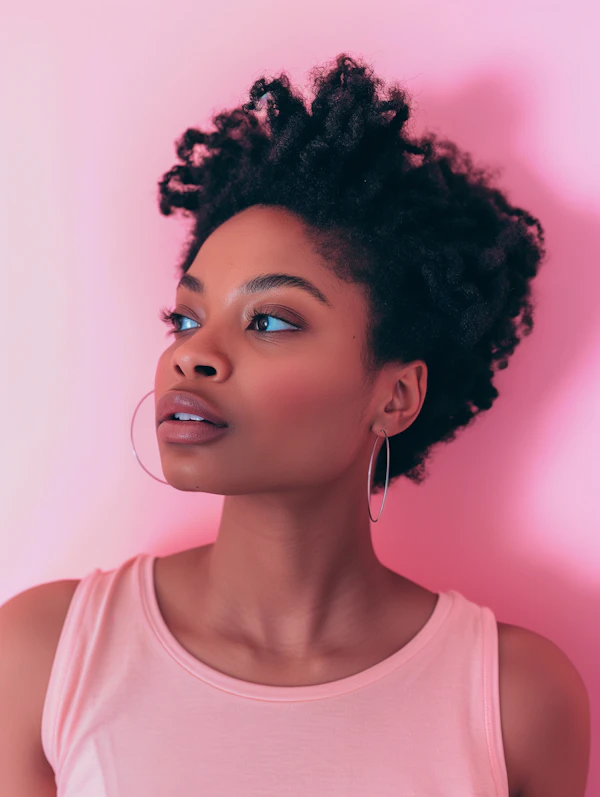 Contemplative Young Woman with Afro Curls
