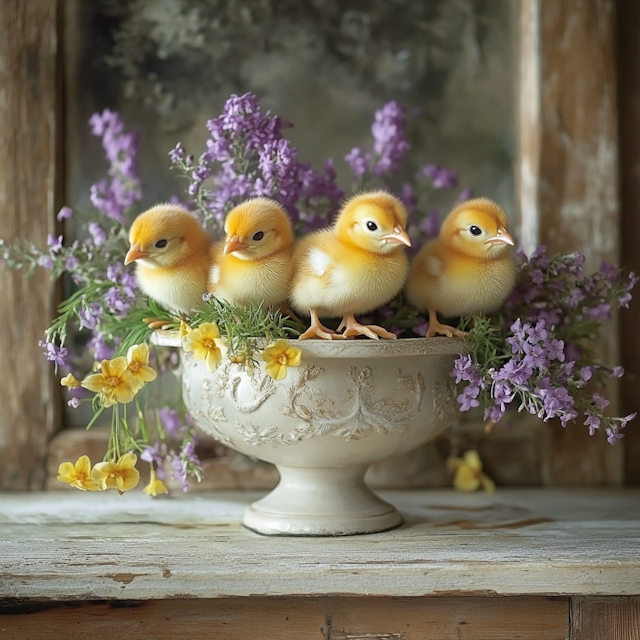 Chicks in Ceramic Bowl