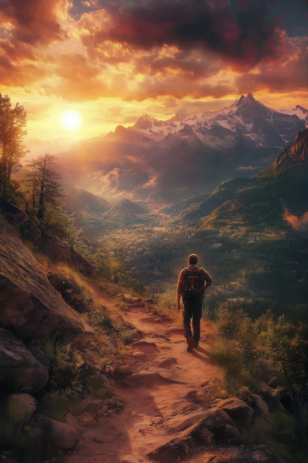 Lone Hiker at Sunset
