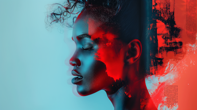 Abstract Portrait with Blue and Red Hues