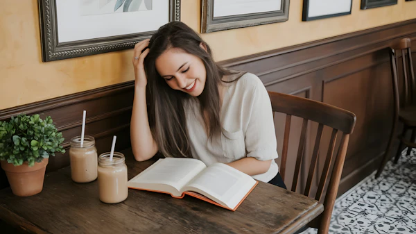 Woman Reading in Café