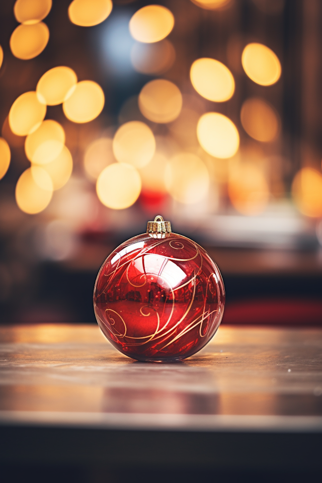 Elegant Red Christmas Bauble with Golden Bokeh