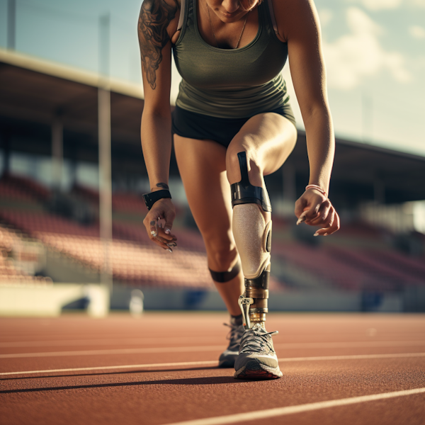 Sunlit Determination: An Athlete's Poised Start with Prosthetic
