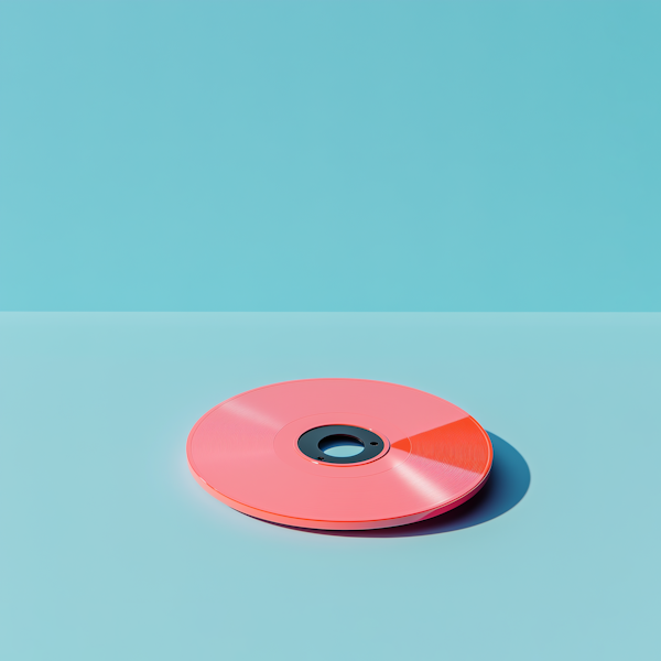 Red Compact Disc Against Pastel Blue Background