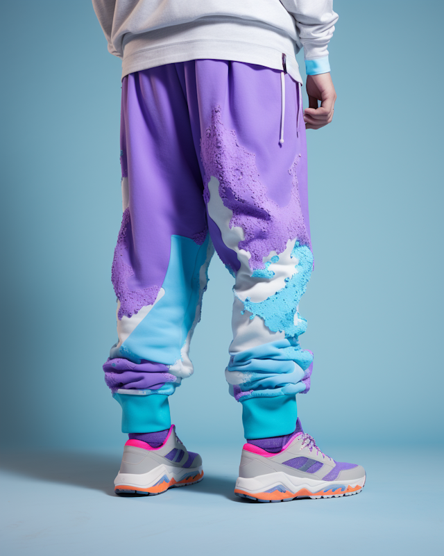 Urban Artistry: Vibrant Splatter Pants & Trendy Chunky Sneakers