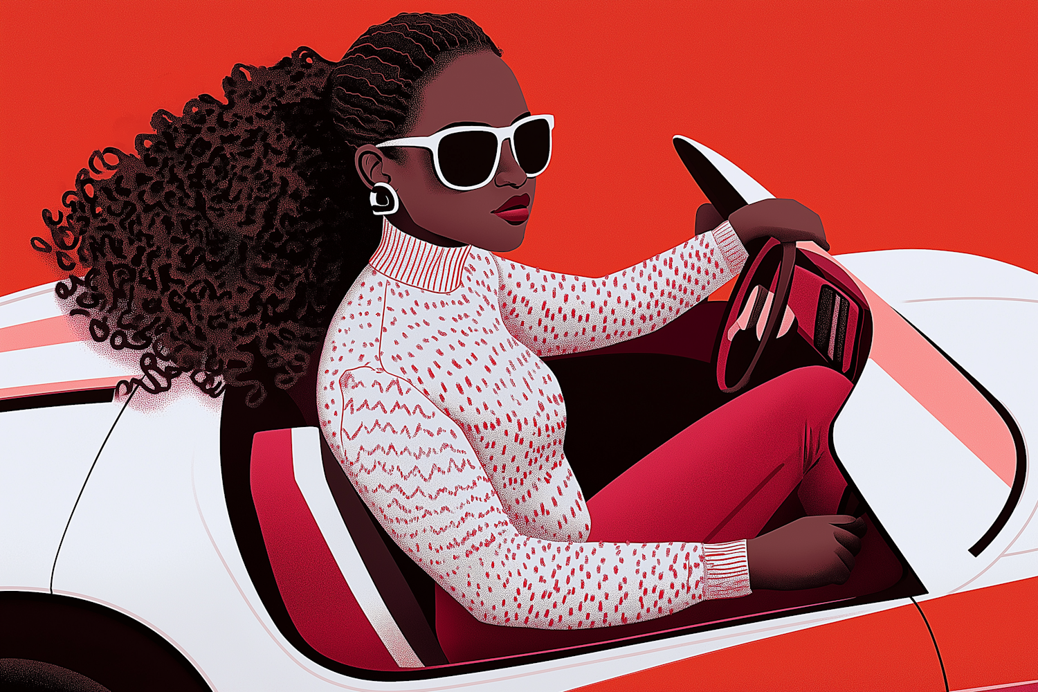 Stylish Woman Driving Illustration