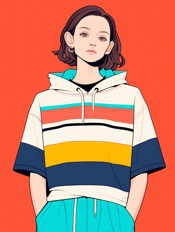 Young Person in Striped Hoodie