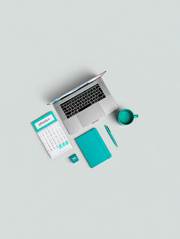 Teal Office Flat Lay