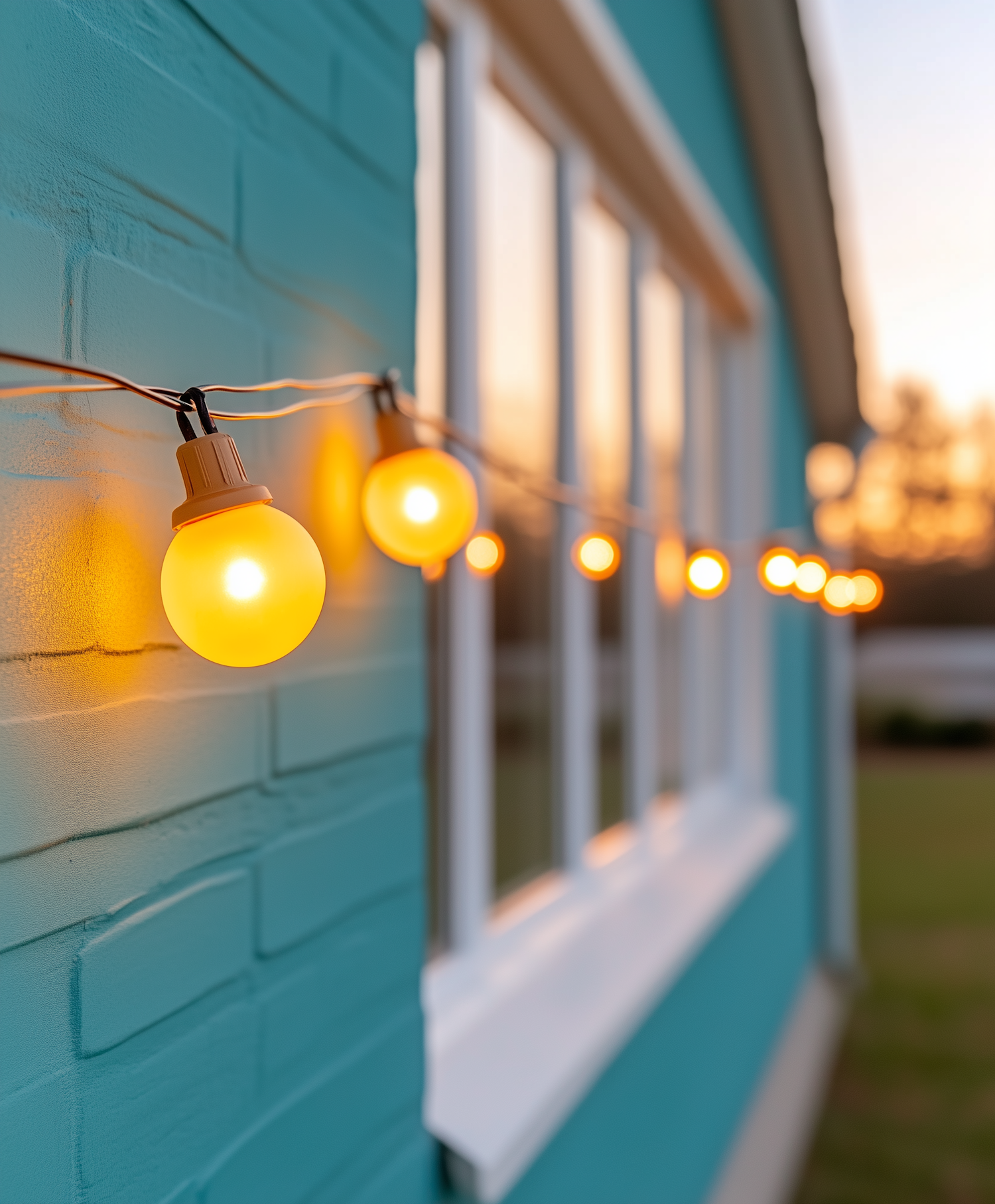 Glowing Bulbs on Turquoise Wall