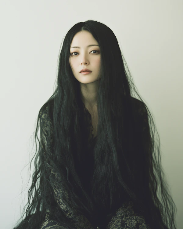 Serene Portrait with Flowing Hair