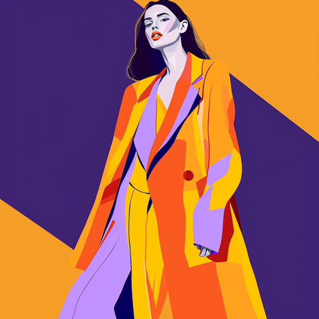 Stylized Woman in Vibrant Multicolored Coat