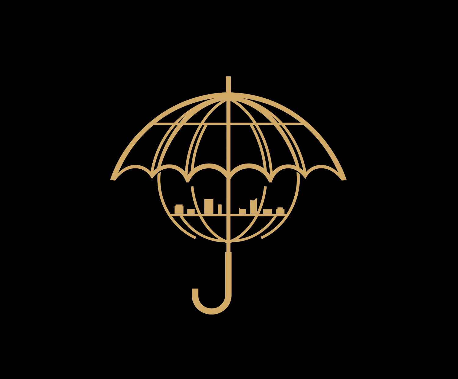 Stylized Gold Umbrella with City Skyline