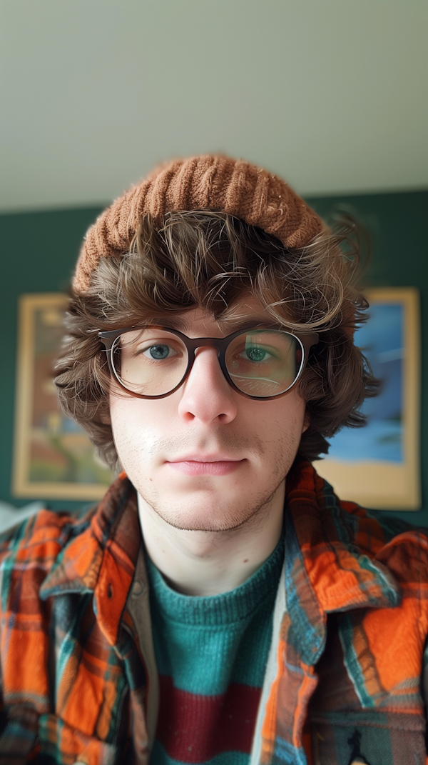 Thoughtful Young Man in Layered Attire