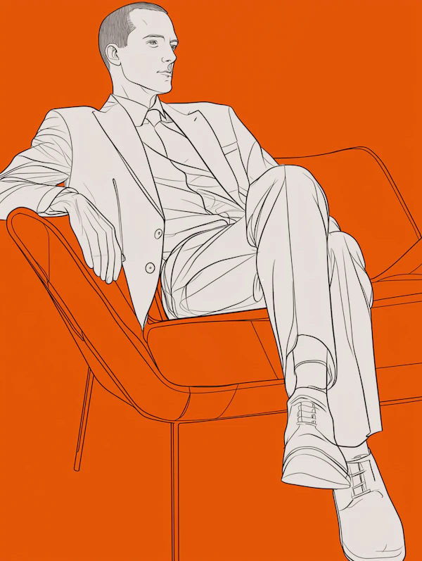 Man in Modern Chair with Orange Background