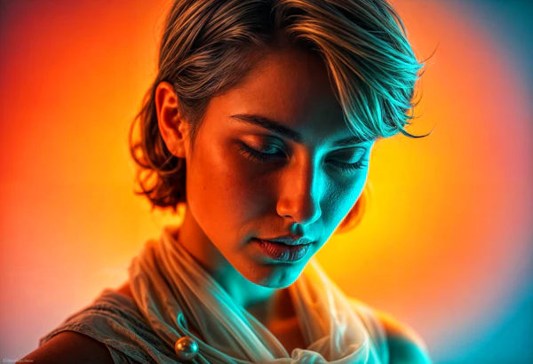 Serene Portrait with Dramatic Lighting