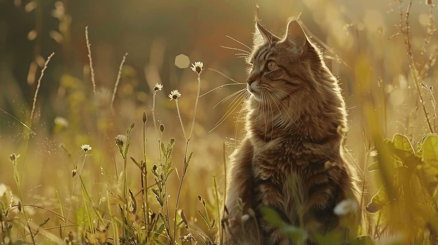 Tabby Cat in Wildflowers