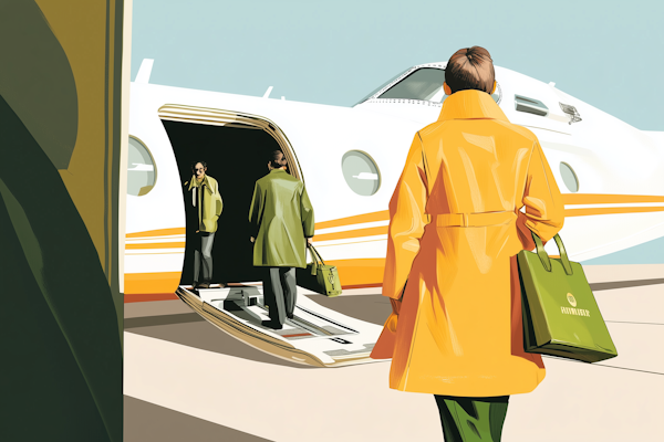 Stylized Illustration of Private Jet Boarding