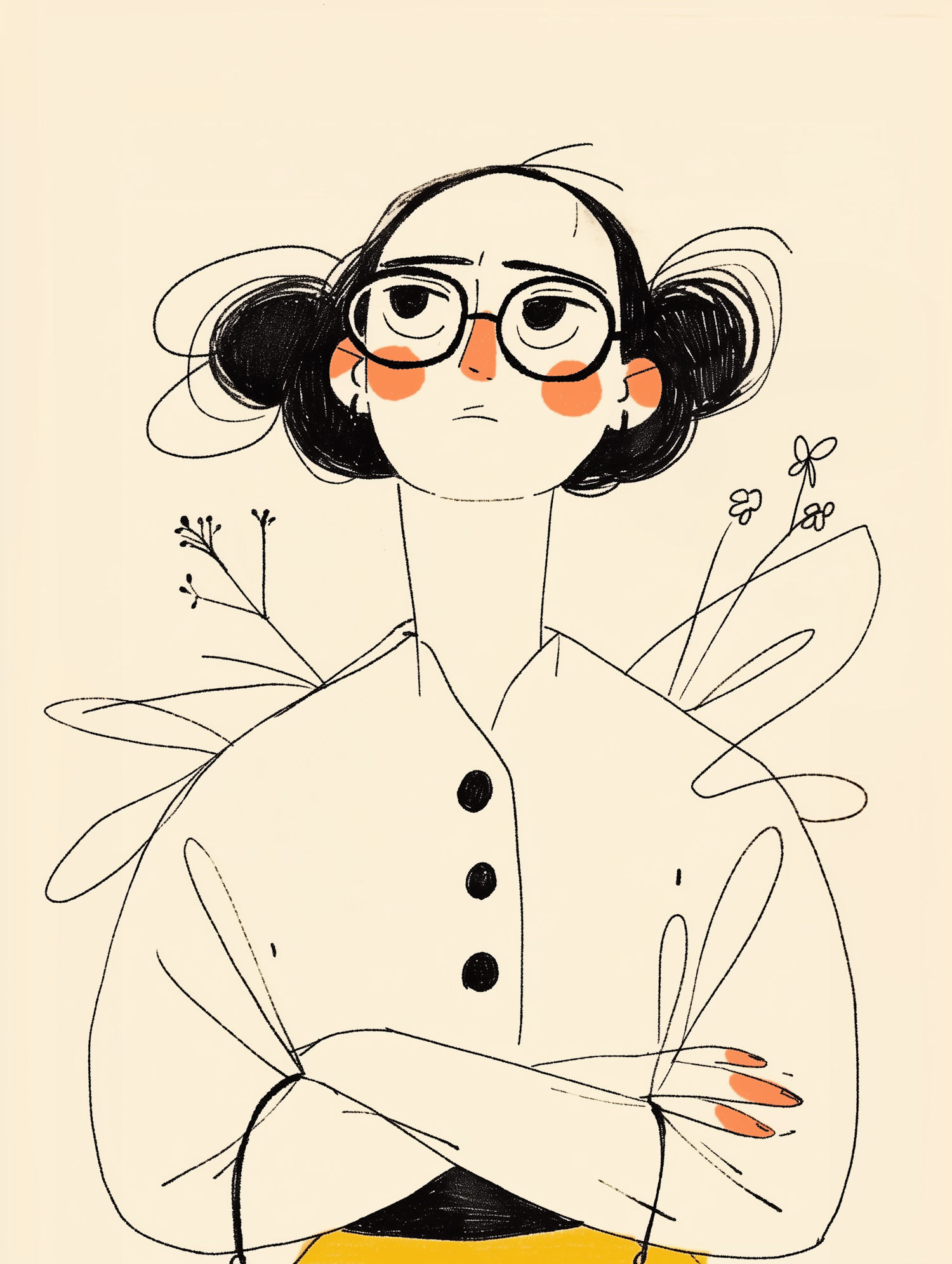 Stylized Person with Glasses and Floral Background