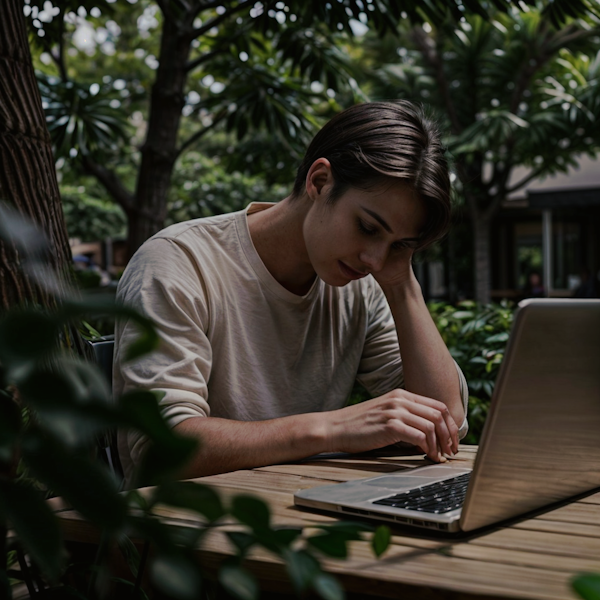 Focused Individual Working Outdoors