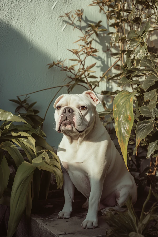 Bulldog in Lush Foliage