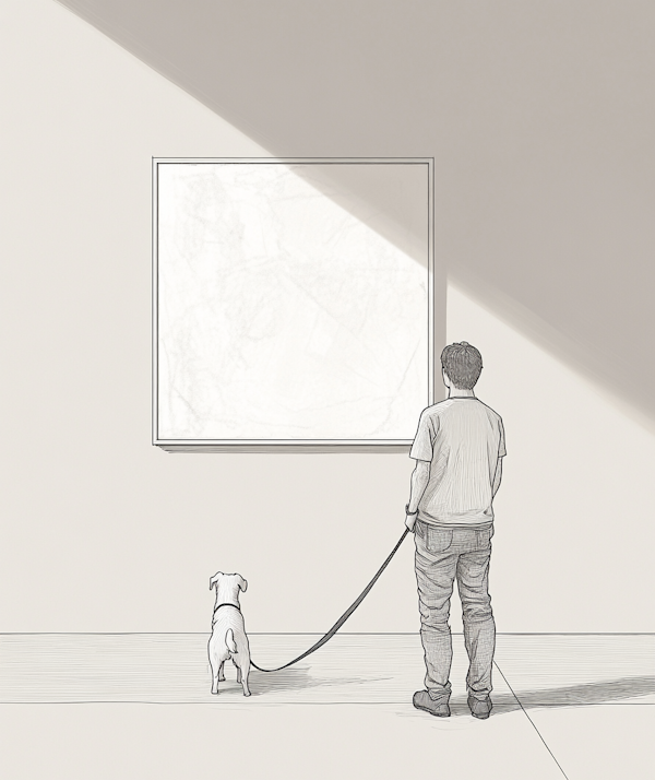 Man and Dog Viewing Artwork