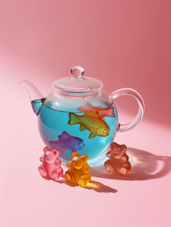 Surreal Aquatic-Themed Teapot with Gummy Bears