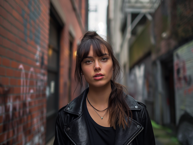 Contemplative Young Woman in Urban Alleyway