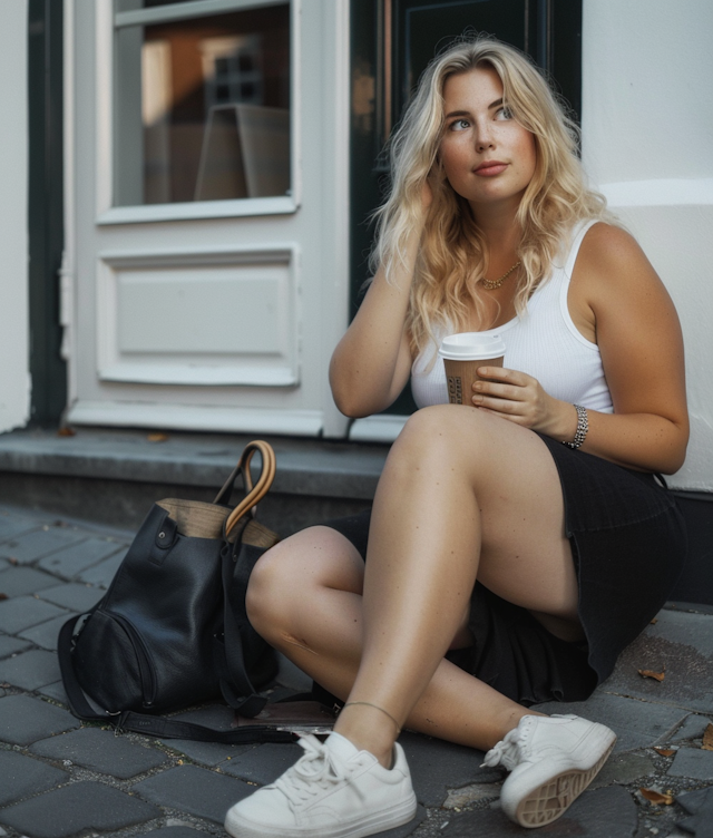 Woman Seated by Building