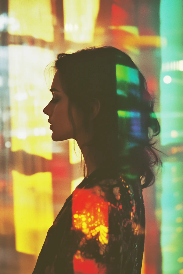 Silhouette of a Woman Against Multicolored Background