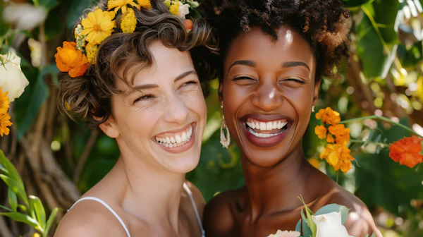 Joyful Embrace in Lush Garden