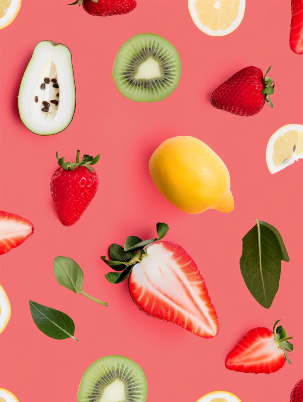 Fruits On Coral Pink