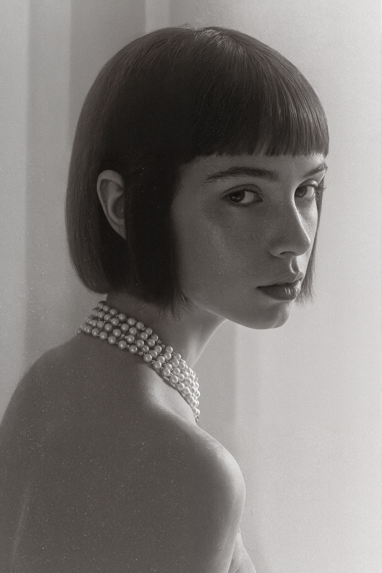 Monochrome Portrait with Pearl Necklace