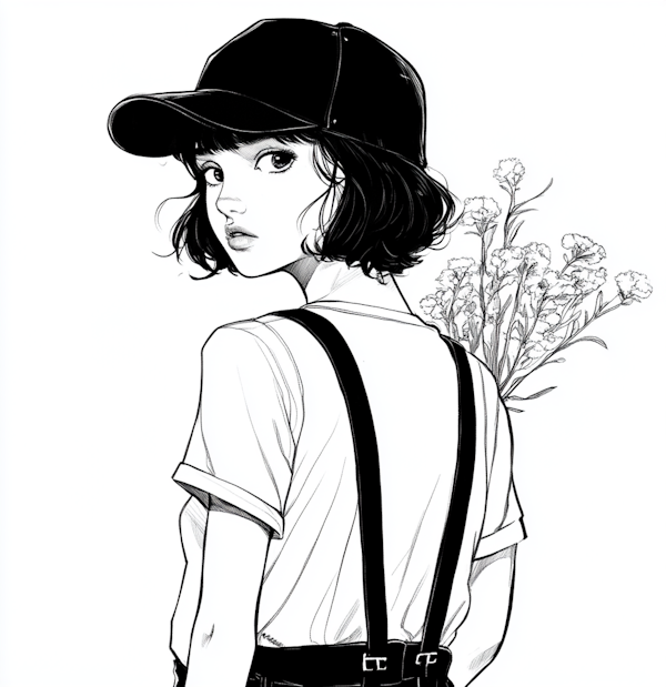 Monochrome Illustration of Stylish Young Woman