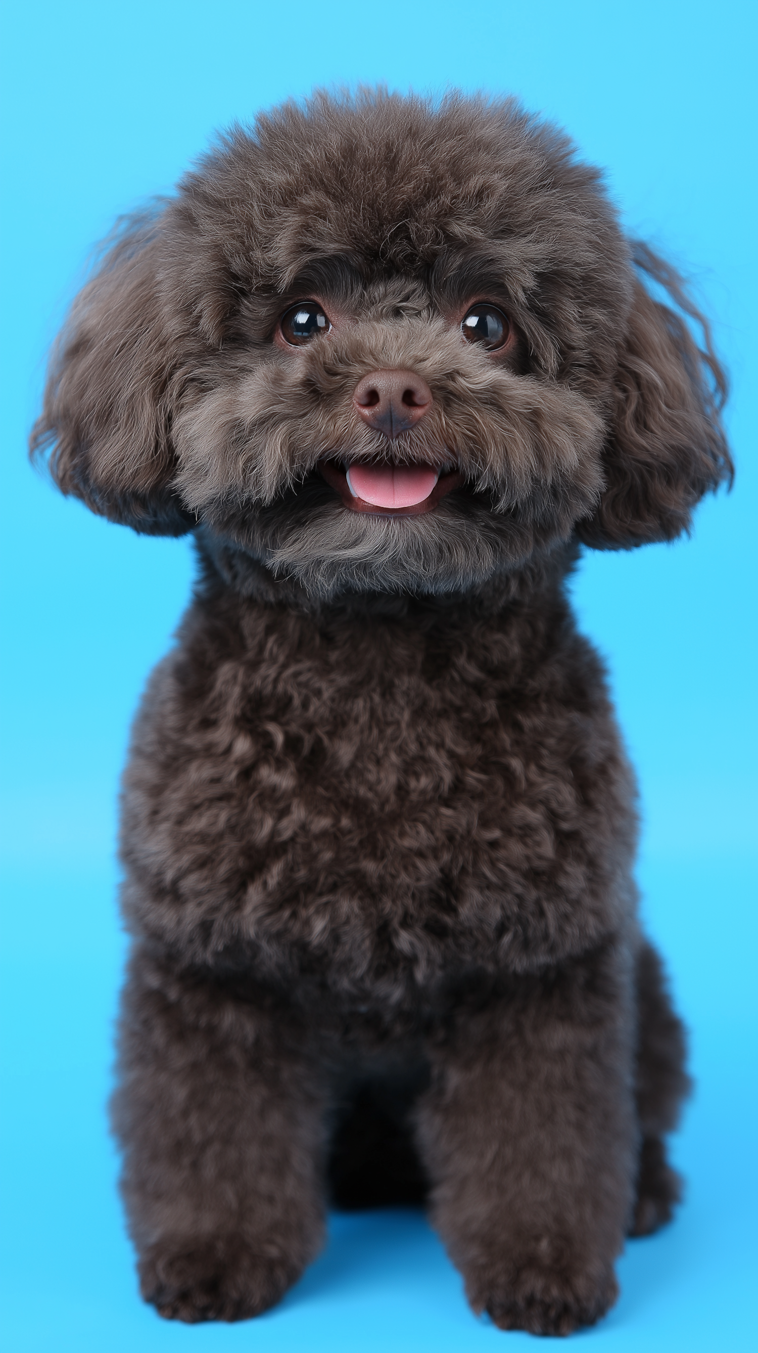 Smiling Brown Toy Poodle on Blue