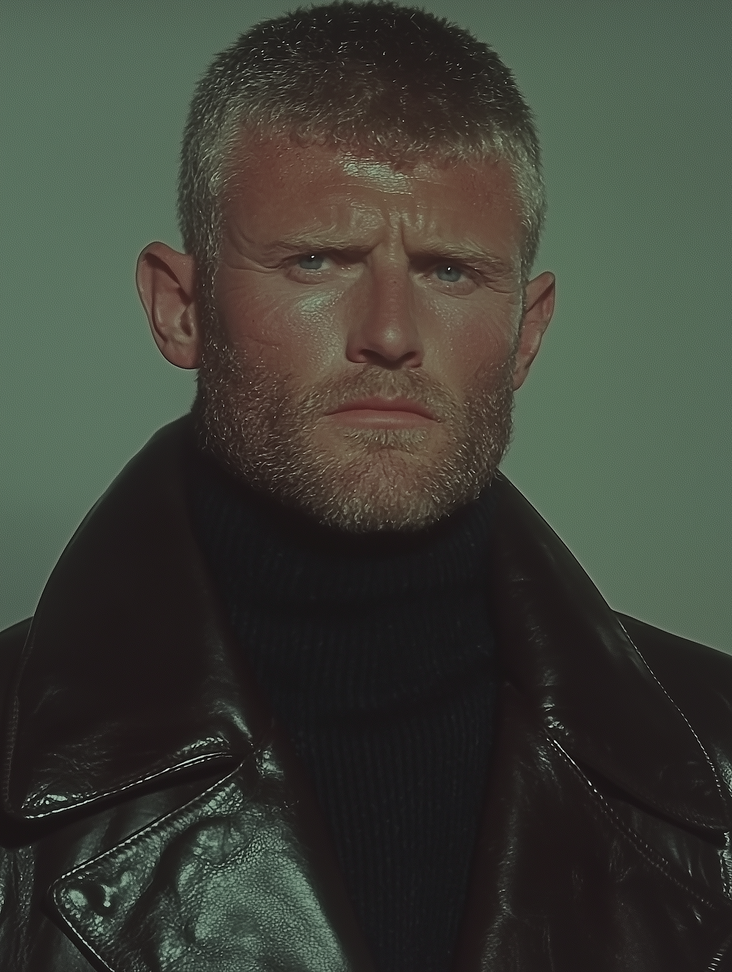 Contemplative Man in Leather Jacket